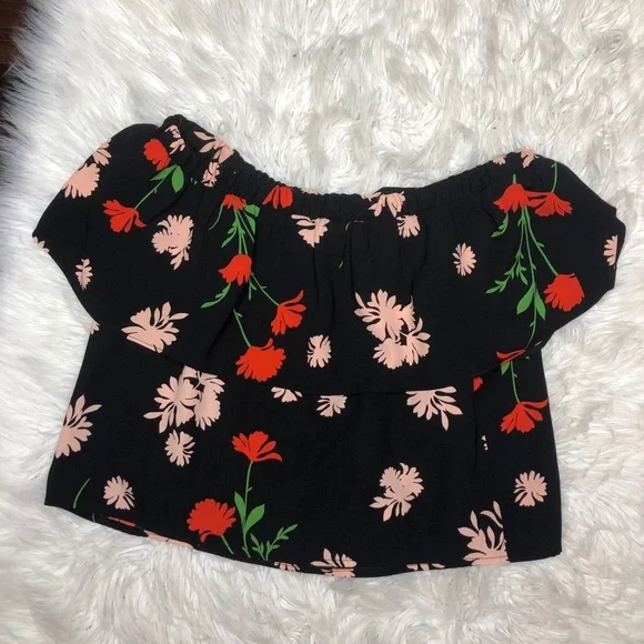 NWOT topshop off shoulder black floral top blouse - Picture 3 of 3